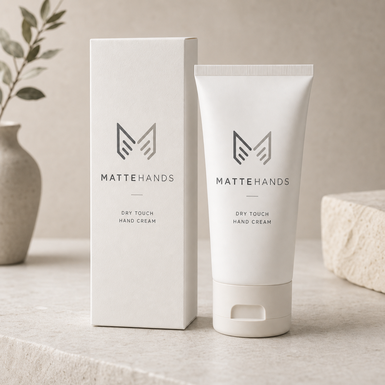 MatteHands dry-touch hand cream tube and carton